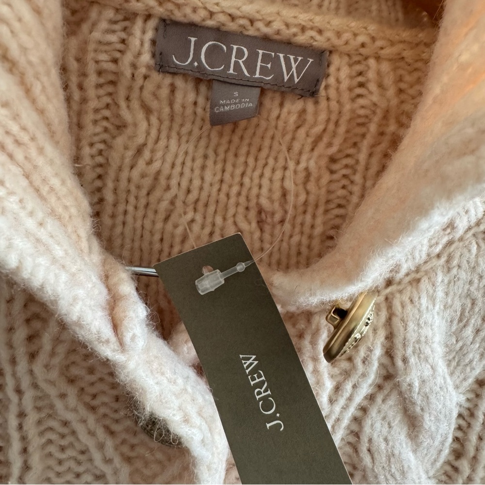 NWT J.Crew Natural Beige Cable Knit Turtleneck Cardigan size Small - Picture 8 of 9
